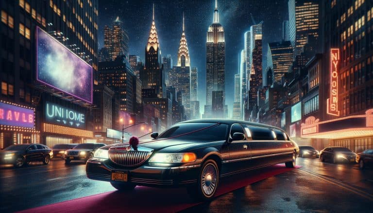 Black limousine on red carpet in New York City