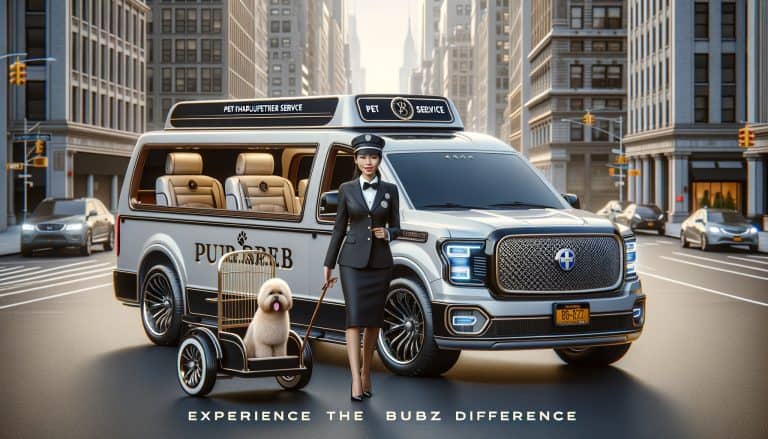 Luxury pet chauffeur service van with dog and handler