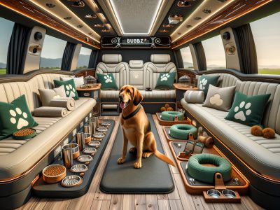 Luxury dog-friendly van interior with seated dog