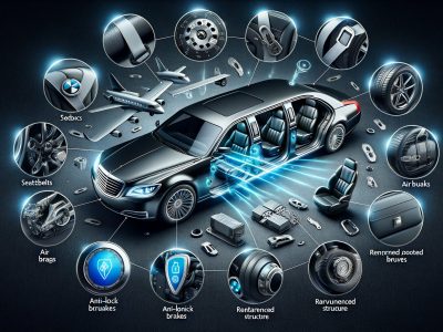 Luxury car diagram highlighting advanced safety features