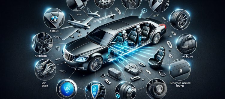 Luxury car diagram highlighting advanced safety features