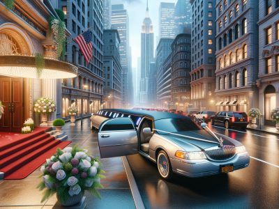 Luxury limousine outside upscale hotel in New York