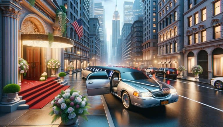 Luxury limousine outside upscale hotel in New York