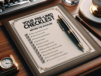 Pre-limo checklist document on desk with pen
