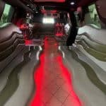 Luxury limousine interior with red LED lighting