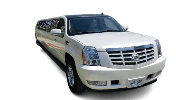 White stretch Cadillac limousine on white background