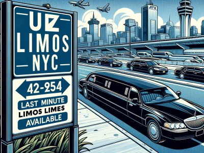 Black limousine near JFK airport with NYC skyline