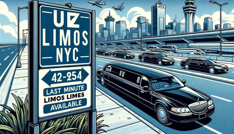 Black limousine near JFK airport with NYC skyline