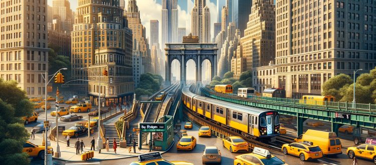 New York City street with subway and taxis