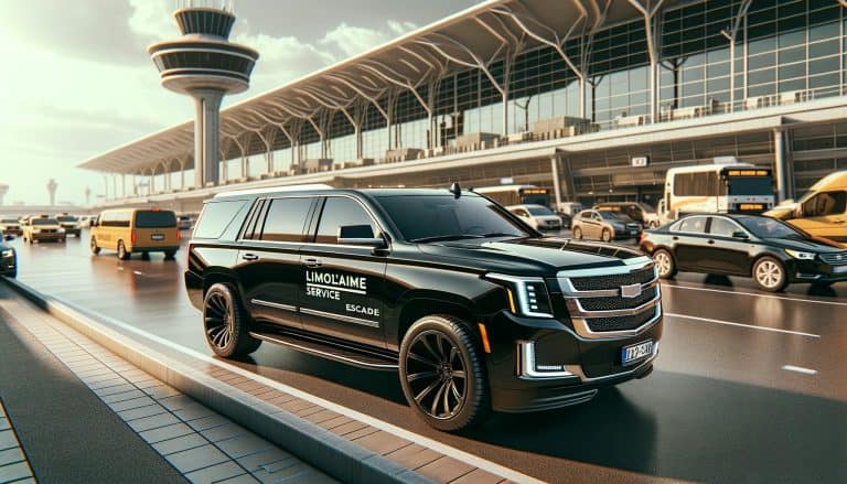 Black luxury limo SUV at airport terminal curb