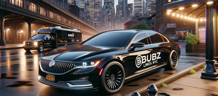 Black BUBZ limousines on NYC street at night