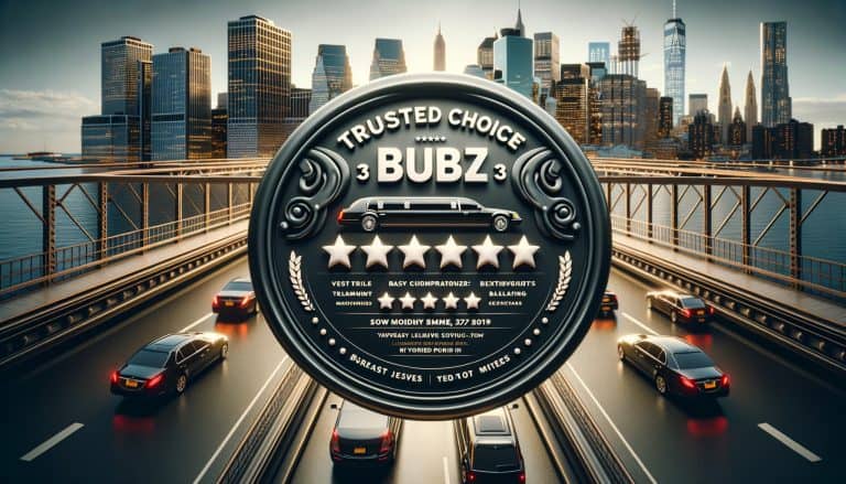 Limousine service badge over city bridge skyline