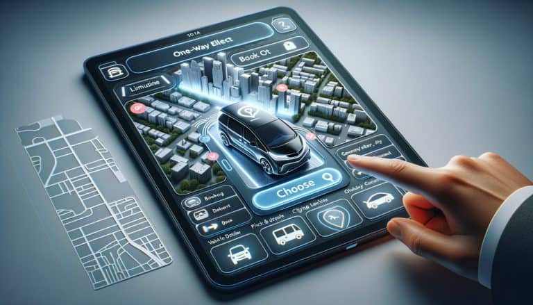 Person booking ride on rideshare app tablet interface