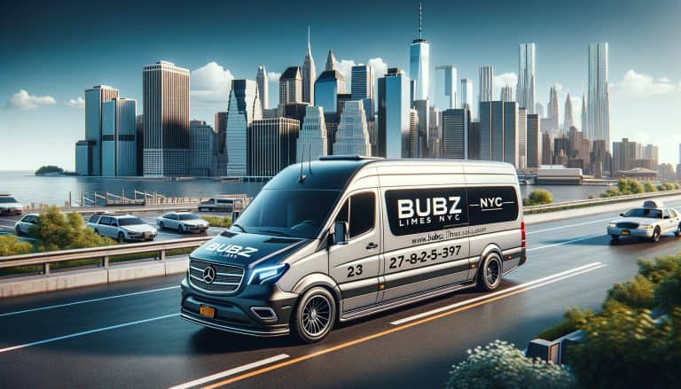 BUBZ Limos van driving past Manhattan skyline