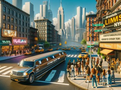 Stretch limousine picking up crowd in New York City