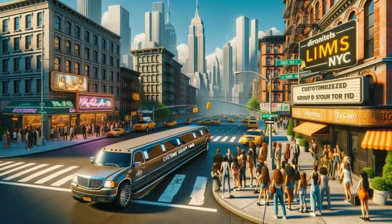 Stretch limousine picking up crowd in New York City