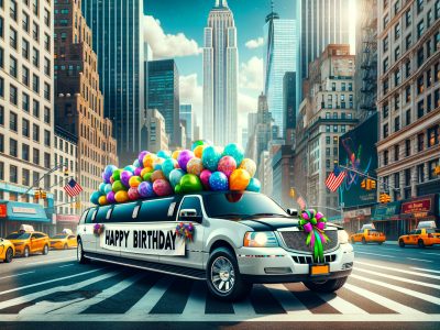 Birthday limousine with balloons in New York City