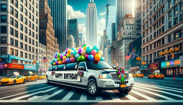 Birthday limousine with balloons in New York City