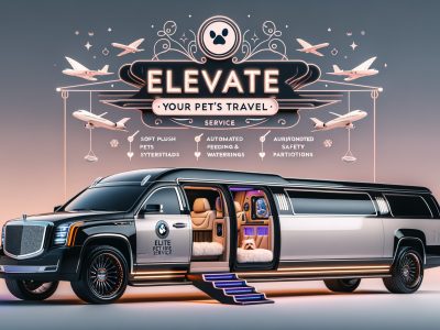 Luxury limousine pet travel service advertisement with dog