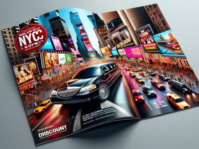 NYC Times Square limousine advertisement in magazine spread