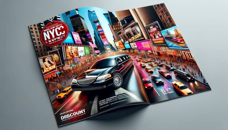 NYC Times Square limousine advertisement in magazine spread