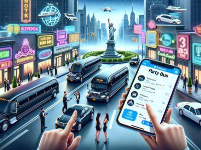 Smartphone booking party bus in New York City