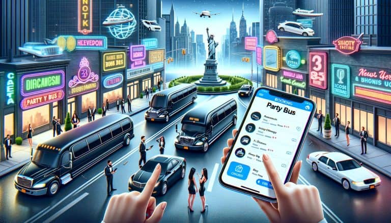 Smartphone booking party bus in New York City