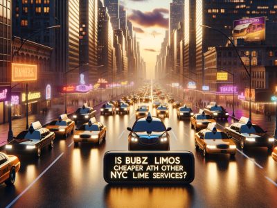 Busy New York City street with taxis at sunset