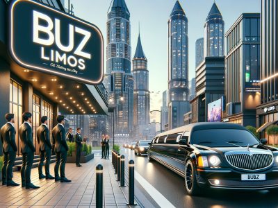 Luxury limousine outside city limo service headquarters