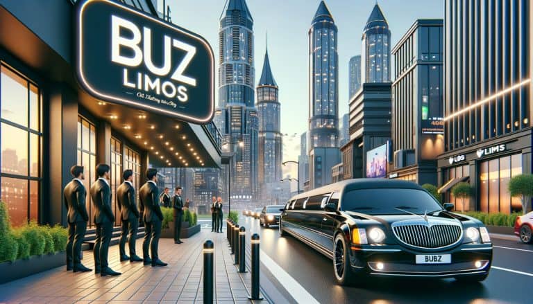 Luxury limousine outside city limo service headquarters