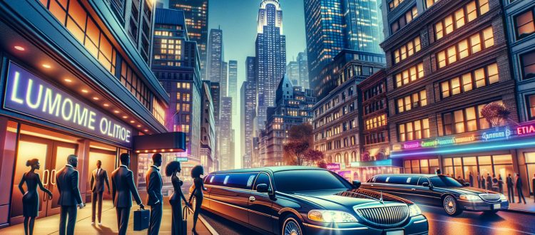 Luxury limousines outside upscale city building at night