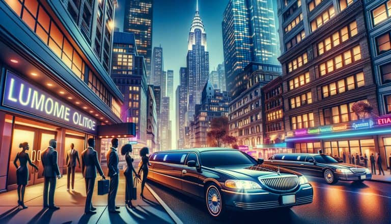 Luxury limousines outside upscale city building at night