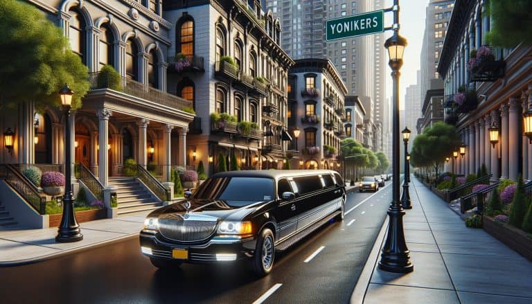 Black stretch limousine on upscale Yonkers city street