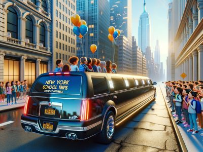 Children riding limousine on New York school trip
