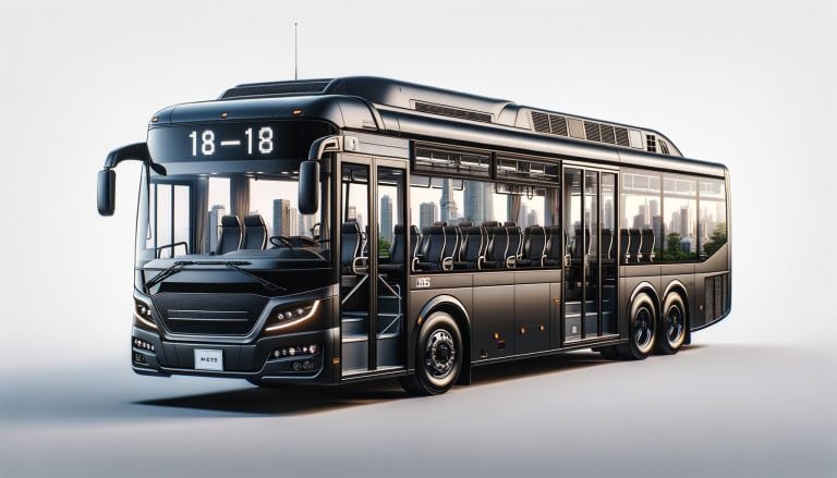 Modern black city bus with digital route display