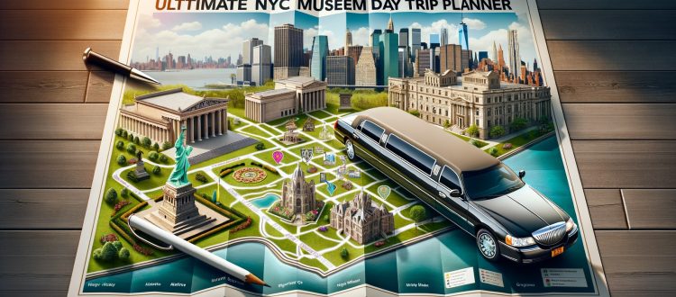 Illustrated NYC museum day trip map with landmarks