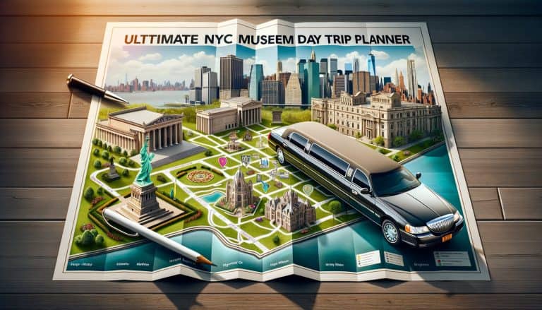 Illustrated NYC museum day trip map with landmarks