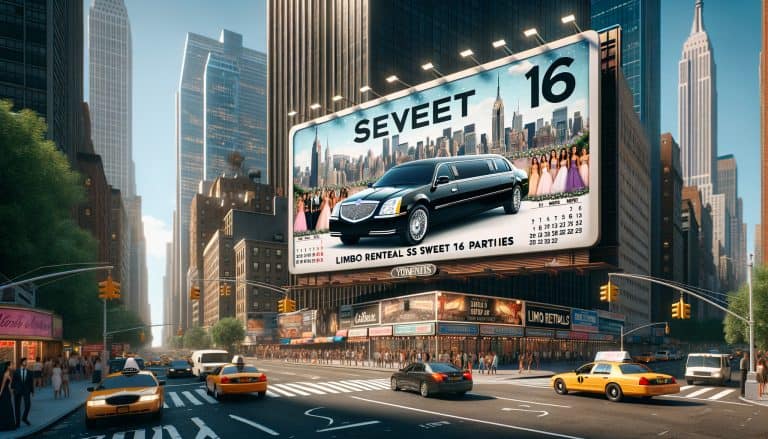 Sweet 16 limo rental billboard in New York
