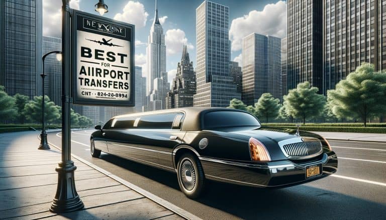 Black limousine parked in New York City street