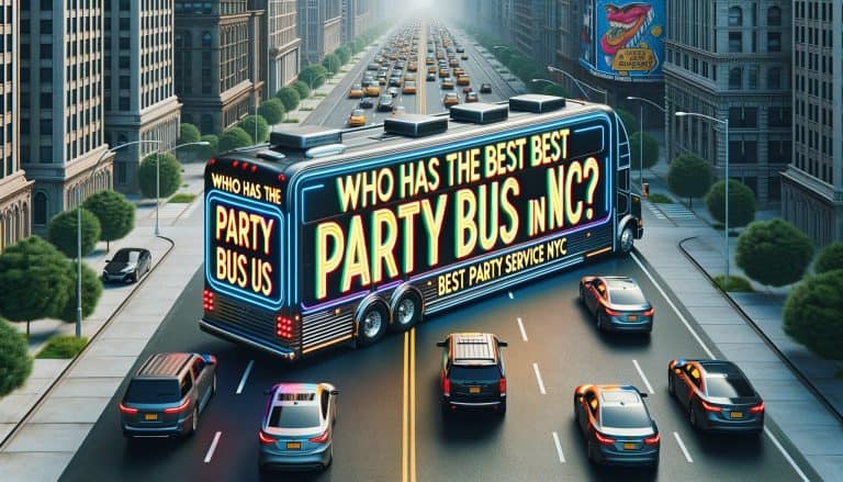 Large party bus blocking busy city traffic