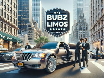 Luxury limousine service with chauffeurs in city street
