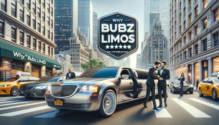 Luxury limousine service with chauffeurs in city street