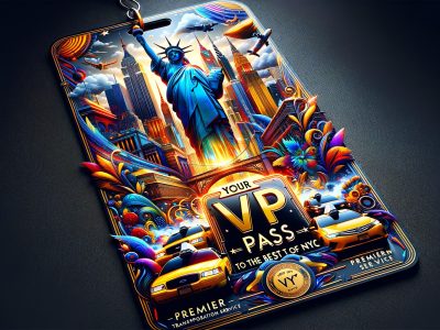 Smartphone displaying VIP NYC transportation promotional artwork