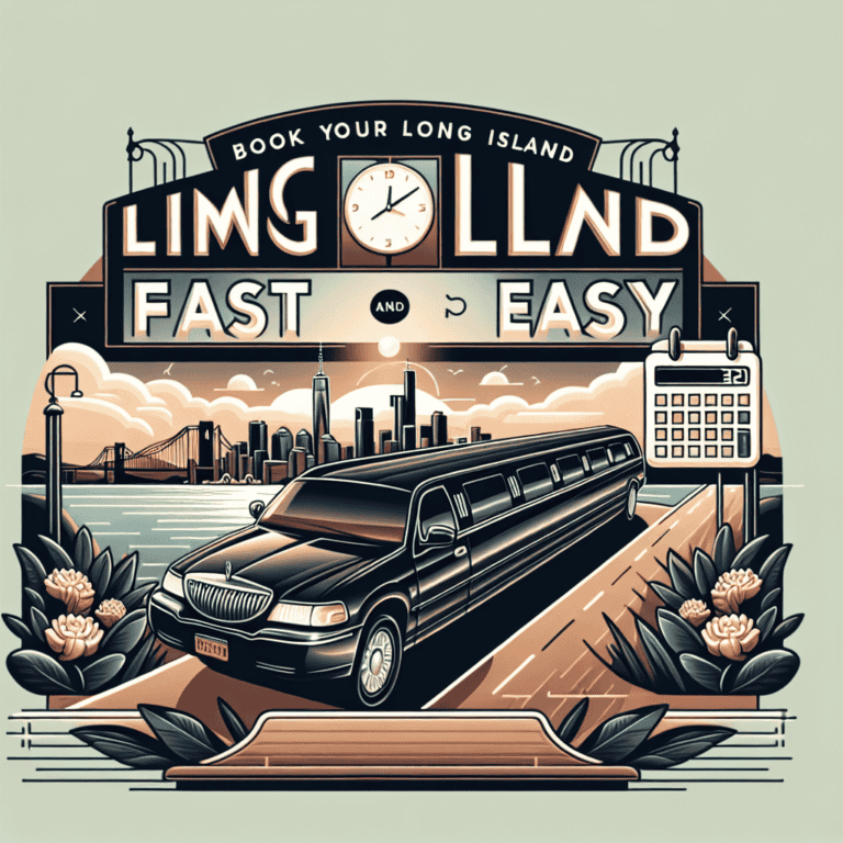 Long Island limousine service advertisement with city skyline.