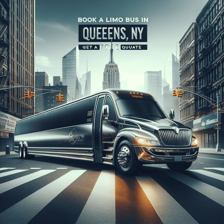 Black limo bus in Queens, New York street