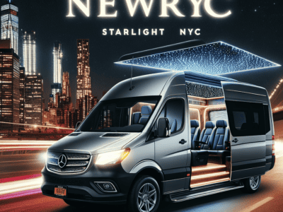 Luxury Sprinter van rental in NYC at night