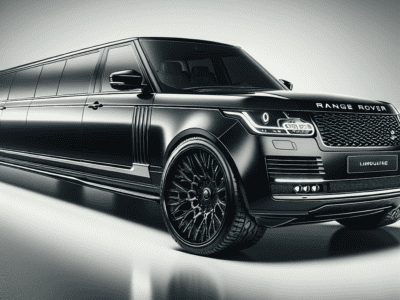 Black Range Rover limousine with custom rims