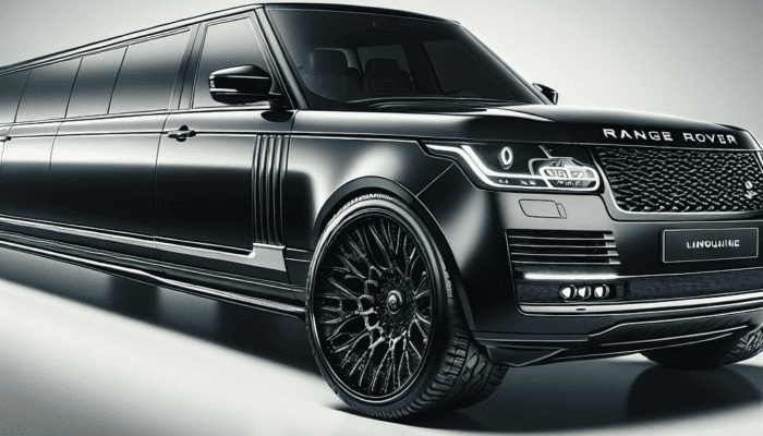 Black Range Rover limousine with custom rims