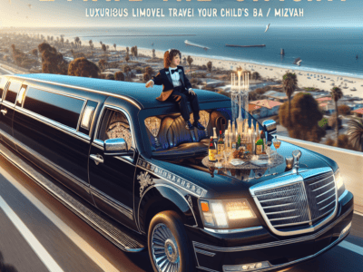 Child in tuxedo atop limousine by ocean