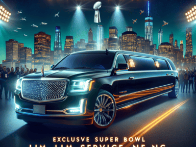Luxury stretch limousine promoting exclusive Super Bowl service